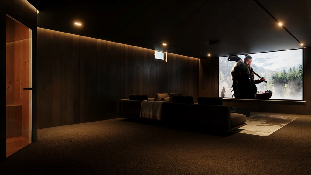 Thuisbioscoop in luxe villa in villawijk Bosweide, Den Haag, met moderne zitgelegenheid en sfeervolle verlichting